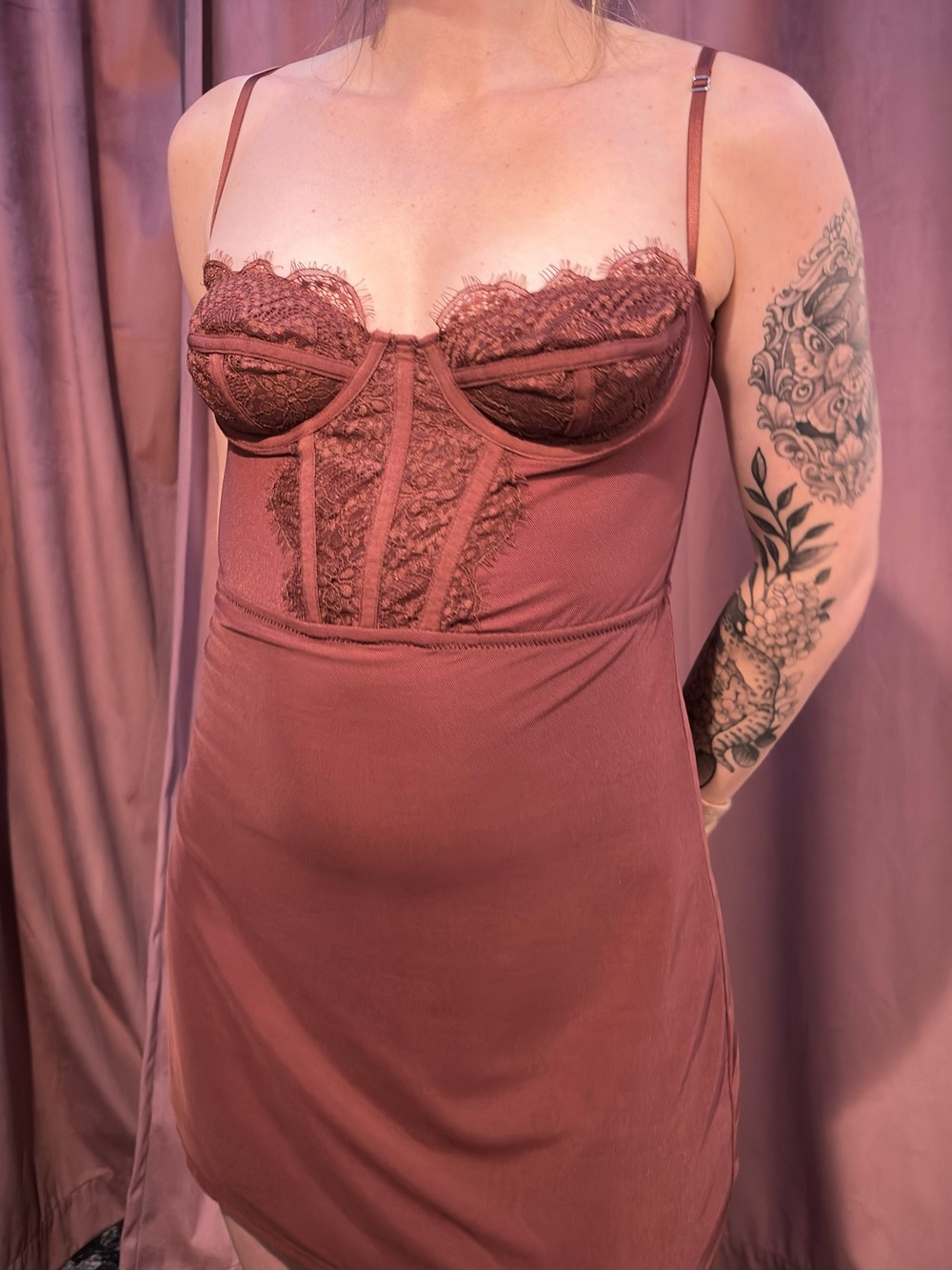 Urban Outfitters Brown Lace Corset Bustier Mini Dress Size Small